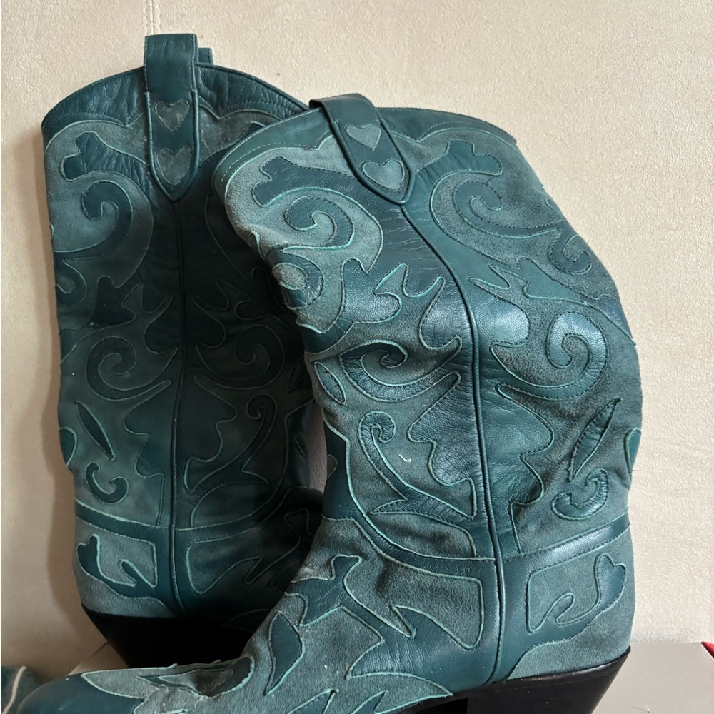 Women's Teal Cowboy Boots - Picture 3 of 5
